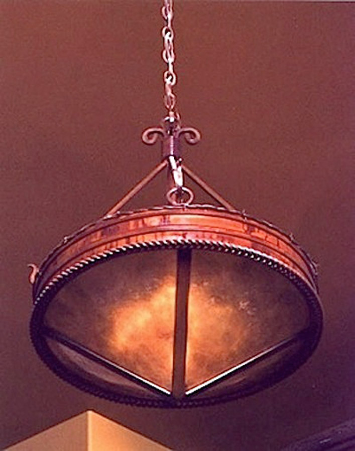 Fire Rock Chandelier With Peaked Mica Dome