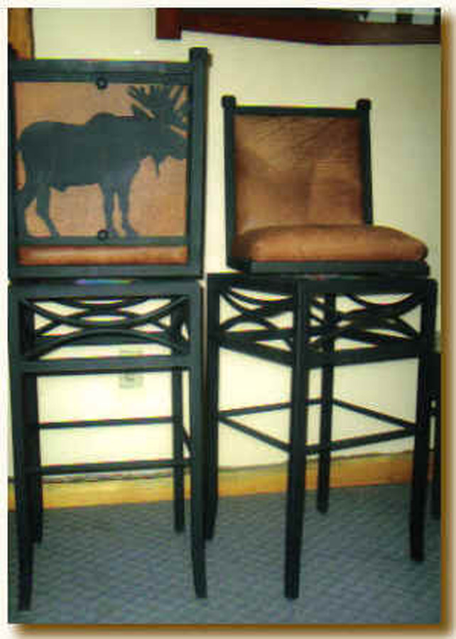 Wilderness Bar Chair With Leather Back, Deer Hide Bar Stools